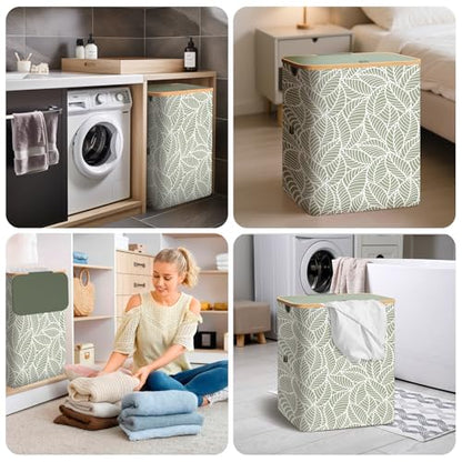 BALEINE Laundry Hamper with Lid, Tall Laundry Baskets with Bamboo Pull Handles, Large Laundry Bin with Internal Support (36 Gal/140L, Antique Foliage) - color: Antique Foliage, size: 140 liters