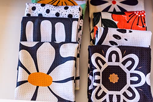 Kitchen Towels, Dish Towels for Kitchen, 2 Pc Kitchen Towel Set | Microfiber Waffle Towels, 16 x 26 inches, with Hanging Loops, Reusable Tea Towels, Cute Kitchen Towels - 2 Pack - color: Poppy