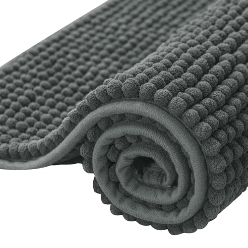 SUBRTEX Bathroom Rugs Chenille Bath Rug Soft Short Plush Bath Mat Soft Shower Mat Water Absorbent Shower Mat Quick Dry Machine Washable(Gray,18" x 24") - color: Grey, size: 18" x 24" (Rectangular)