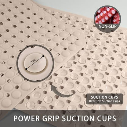 Extra Large Non-Slip Bathtub Mat, 36x17” TPR Shower Mat with 198+ Suction Cups, Bath Mat for Elderly/Kids, Machine Washable & Fast Drainage, Foot Massage Design (Khaki, Extra Large) - color: Khaki