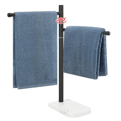 Hand Towel Holder, F-Shape Hand Towel Stand with Marble Base, Stainless Steel Swivel Hand Towel Rack Bar Standing for Bathroom Kitchen Countertop, 2 Arms (Matte Black) - color: Matte Black