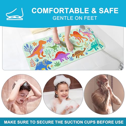 Baby Bath Mat for Tub Non Slip Kids, BPA Free Extra Long Bathtub Mat 40x16 with Drain Holes and 200 Suction Cups, Non Toxic Machine Washable Toddler Bath Mat, Eco-Friendly Certified - color: L-dense Dinosaurs-2