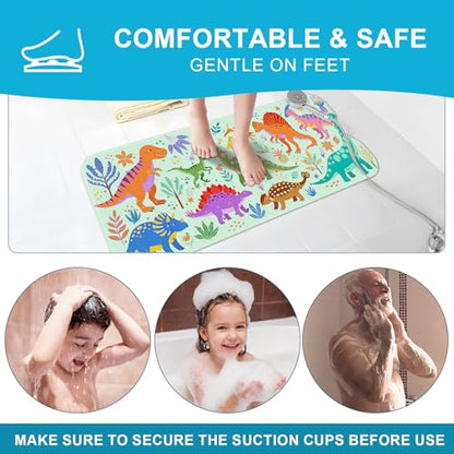Baby Bath Mat for Tub Non Slip Kids, BPA Free Extra Long Bathtub Mat 40x16 with Drain Holes and 200 Suction Cups, Non Toxic Machine Washable Toddler Bath Mat, Eco-Friendly Certified - color: L-dense Dinosaurs-2