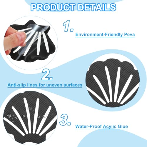 PATIKIL Bathtub Non Slip Stickers 3.54x2.76 Inch, 12 Pack Shell Safety Shower Floor Anti Slip Stickers with Adhesive Decals Scraper for Bath Tub Shower Floor Stair, Black - color: Black