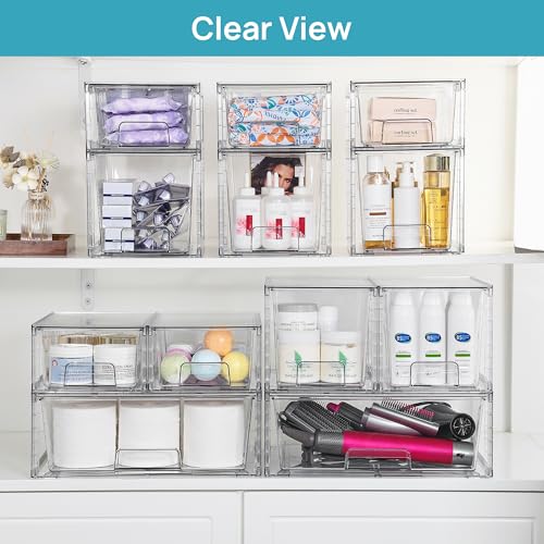 Vtopmart Clear Stackable Storage Drawers, 7 Pack Multi Size Set | Wide, Medium and Small Pull-Out PET Drawers for Flexible Organization, Stackable Storage for Cabinets, Closets, Pantry - style: 1 Wide+2 Medium+4 Small