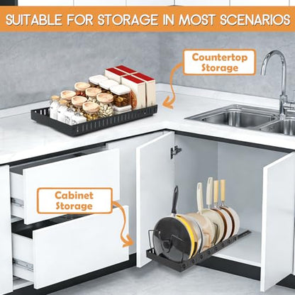 Pull Out Pots and Pans Organizer Under Kitchen Cabinet, Pot Lid Organizers, Slide Out Cookware Storage Rack with 8 Adjustable Dividers, Pull Out Shelves for Dishware Seasoning, (Black, 1 Pack) - size: 1 Pack
