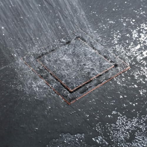 RANDOM Oil Rubbed Bronze Shower Drain Square with Removable Tile Insert Shower Drain Cover and Hair Strainer SUS 304 Stainless Steel 6 inch Shower Floor Drain - color: D-oil Rubbed Bronze-6″ Square
