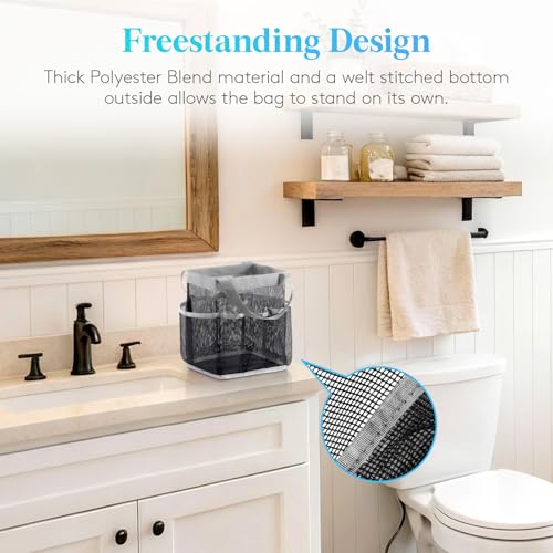 Lifewit Mesh Shower Caddy Portable for College Dorm Room Essentials with 7 Pockets, Freestanding Hanging Organizer Basket, Quick Dry Tote Bag for Camping, Bathroom, Beach, Travel, 1 Pack, Grey | 2 Handles, Freestanding, Quick Dry Tote Bag, 7 Pockets, for