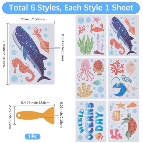 6 Pages Bathtub Sea Stickers Bulk Non Slip Bathtub Stickers with Scraper Plastic Adhesive Ocean Animal Conch Pattern Slippery Floor Decal for Shower and Bath Tub Home Decorations Gift Adult - style: Marine Animal 3