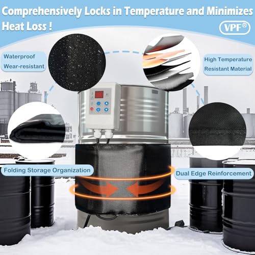 5 Gallon Bucket Heater Pro Kit - 800W 120V Drum Heating Blanket with 0-212℉ Adjustable Thermostat & 24H Timer, FCC/UL Certified Insulated Metal Barrel Heater for Propane Tanks, Industrial Barrels - size: 7.75X33.5 in