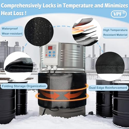 5 Gallon Bucket Heater Pro Kit - 800W 120V Drum Heating Blanket with 0-212℉ Adjustable Thermostat & 24H Timer, FCC/UL Certified Insulated Metal Barrel Heater for Propane Tanks, Industrial Barrels - size: 7.75X33.5 in