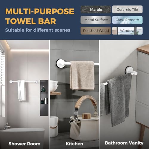 14.6inch~24inch Towel Racks for Bathroom,Adjustable Suction Cup Towel Bar for Bathroom Wall,Stainless Steel Bath Towel Holder for Shower(Bright White) - color: White