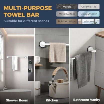 14.6inch~24inch Towel Racks for Bathroom,Adjustable Suction Cup Towel Bar for Bathroom Wall,Stainless Steel Bath Towel Holder for Shower(Bright White) - color: White