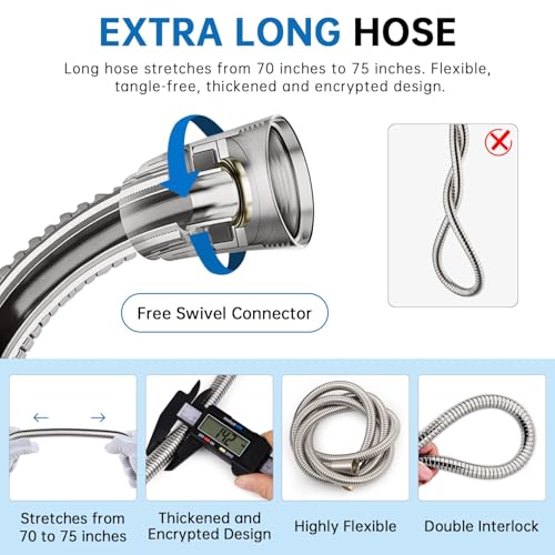 G-Promise All Metal Shower Head Holder with 71 Inch Hose(Brushed Nickel) | All Metal Construction, Adjustable Bracket, Flexible Tangle-free Hose, Standard Connection Thread, Easy Install - color: Brushed Nickel