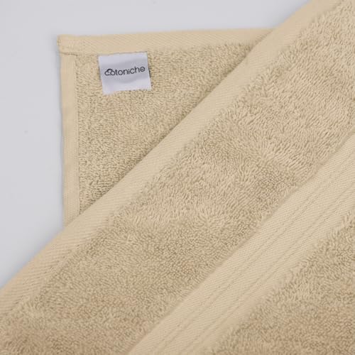 6 Pack Towel Set - 100% Cotton & Soft - Cozy, Luxury, Hotel Quality, Contains 2 Bath Towel (28" x 56"), 2 Hand Towels for Bathroom (16"x28") and 2 Wash Cloths (12"x12") - Beige - color: Beige, size: 6-Piece Bath Towel Sets