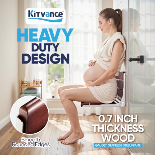 [Upgraded Version] 18" ADA Compliant Folding Teak Shower Seat Wall Mounted-Folding Shower Bench, Folding Shower Seat for Inside Shower, Teak Foldable Shower Chair, Fold Down Shower Seat, Max 400lbs - size: 18.4*13.4*10.3 Inch Teak