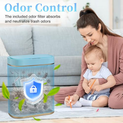 Ogikey Bathroom Small Trash Can with Automatic Touchless Lid, 2.6 Gallon Smart Garbage Can Narrow Waterproof Trash Bin for Bedroom, Office, Living Room - color: 2.6 gallon-Sky blue