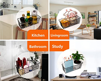 Joben Oligey 3 Set Hanging Wire Baskets ,Wall Mount Fruit Basket,No Drilling,Adhesive Small Metal Basket,Farmhouse Food Storage Mesh Bin Kitchen Pantry Laundry Bathroom Closet Garage RV ,Black - size: Black - Regular