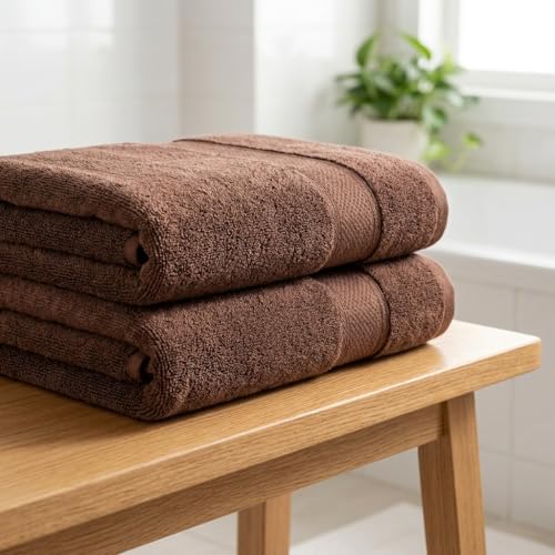 Bamboo Viscose Bath Towel Set Terry - Pack of 6 - Brown - 30 x 60 in – 60% Viscose Derived from Bamboo 40% Cotton – 730 GSM Plush & Soft Feel - Oeko-TEX Certified - Spa-Luxe Drying Comfort - color: Brown