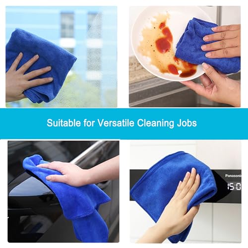 Premium Microfiber Cleaning Cloths, Ultra Absorbent Lint-Free Towels for Kitchen, Glass, Car Care, Stainless Steel & Household Cleaning, 400 GSM, 12" x 12" - color: Blue
