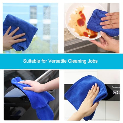 Premium Microfiber Cleaning Cloths, Ultra Absorbent Lint-Free Towels for Kitchen, Glass, Car Care, Stainless Steel & Household Cleaning, 400 GSM, 12" x 12" - color: Blue