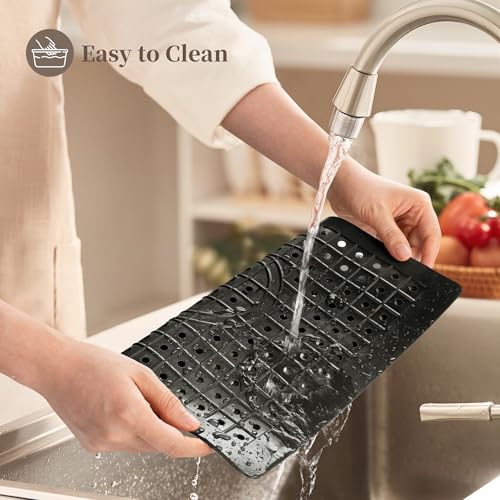 WILLKOMMEN Kitchen Sink Mat, 12" x 10" Dish Drying Mat, Rectangular Sink Protector Mats for Bottom of Kitchen Sink, Fast Draining Sink Mats Grid, 2 Pack Black - size: Rectangle:12" x 10"