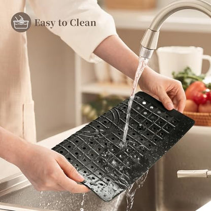 WILLKOMMEN Kitchen Sink Mat, 12" x 10" Dish Drying Mat, Rectangular Sink Protector Mats for Bottom of Kitchen Sink, Fast Draining Sink Mats Grid, 2 Pack Black - size: Rectangle:12" x 10"
