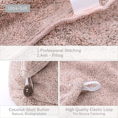 myHomeBody Hair Towel Wrap, Quick Drying Turban, Absorbent Cap – Pink | Hair Turban Towel for wet hair, Ultra Soft Charcoal Fiber Cap, Towel Head Wrap for bathing with Coconut Shell Button - color: Pink