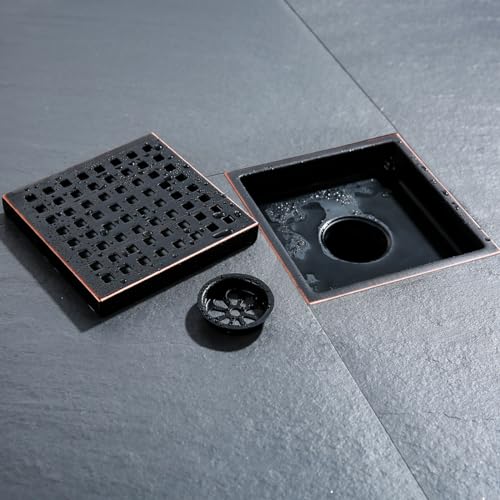 RANDOM Oil Rubbed Bronze Shower Drain Square 6 Inch Shower Floor Drain Grate & Removable Hair Strainer 304 Stainless Steel Shower Drain Cover Bathroom Accessories.RD98738-ORB - color: C-oil Rubbed Bronze-6″ Square