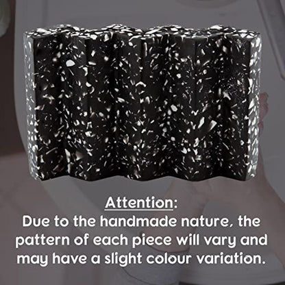 Tapeera Zig Zag Terrazzo Stone Soap Dish for Bathroom Sink - Concrete Soap Saver for Bar Soap Holder for Shower - Sponge Holder - Self Draining Soap Dish Holder - Kitchen Soap Tray (Black) - color: Black