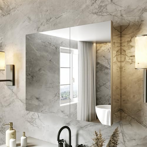 30 x 24 in Medicine Cabinet with Mirror and Side Panels, Silver | Surface or Recessed Medicine Cabinet Mirror with Storage, Adjustable Shelves, Aluminum Alloy Frame, Assembly Required - size: 30''x24''