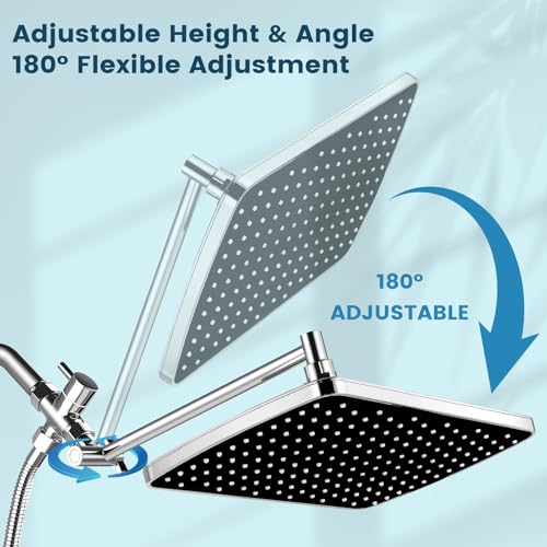 Rain Shower Head with Handheld Combo, Chrome Finish | 11.8" rainfall head, 3-mode handheld, adjustable arm, tool-free install, leak-free chrome, spa-like flow, multi-use spray - color: Chrome, style: Basic