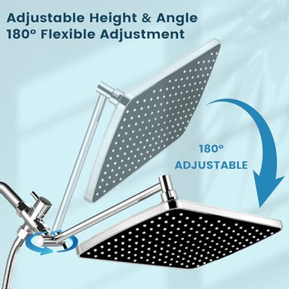 Rain Shower Head with Handheld Combo, Chrome Finish | 11.8" rainfall head, 3-mode handheld, adjustable arm, tool-free install, leak-free chrome, spa-like flow, multi-use spray - color: Chrome, style: Basic