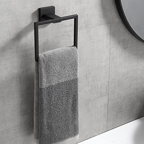 Bathroom Black Towel Ring SUS 304 Stainless Steel Square Towel Bar，Towel Rack Matte Black Towel Holder Modern Towel Hanger for Bathroom Lavatory Kitchen Wall Mount