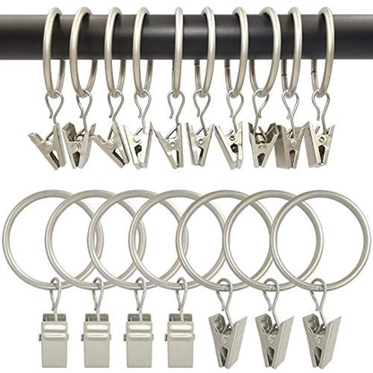 100 Pack Curtain Rings with Clips, Drapery Clip with Rings, Drapes Rings 1.26 in Interior Diameter, Fits up to 1 in Curtain Rod, Matte Silver - color: Matte Silver, size: 1.26" I D 100 Pack