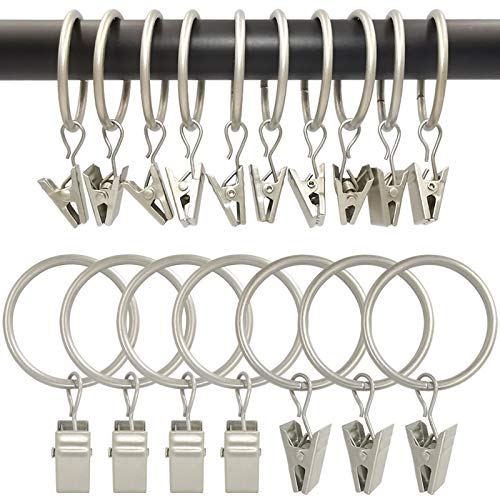 100 Pack Curtain Rings with Clips, Drapery Clip with Rings, Drapes Rings 1.26 in Interior Diameter, Fits up to 1 in Curtain Rod, Matte Silver - color: Matte Silver, size: 1.26" I D 100 Pack