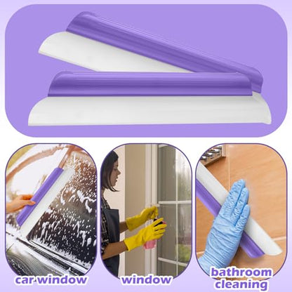 2 Pack 14 Inch Car Drying Squeegee Purple Longer Silicone Water Squeegee Window Shower Blade Automotive Squeegees Flexible Auto T-bar Rubber Squeegees for Car Windshield Glass Bathroom Wash Tool - color: Purple