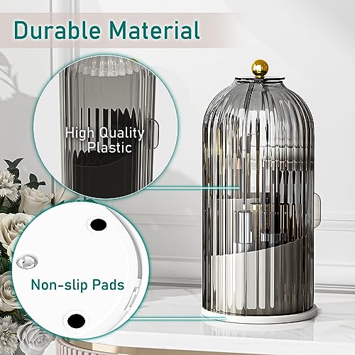 GAXmi Makeup Brush Holder with Lid Rotating Cosmetic Tools Organizer, Grey | 360 Rotation, Waterproof, Dustproof, Moistureproof - color: Grey