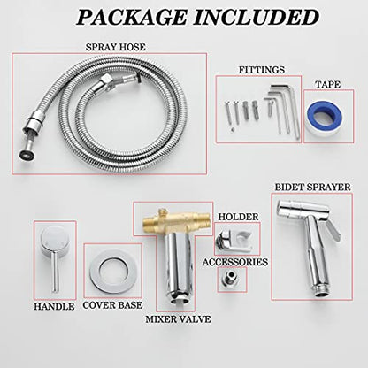 Chrome Handheld Bidet Sprayer for Toilet Warm Water, Stainless Steel | Polished Silver Bidet Hand Held Sprayer with Brass Hot and Cold Mixing Valve, 47 inches anti-leaking bidet shower hose - color: Chrome