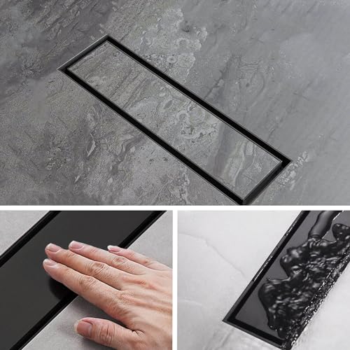 Linear Shower Drain 12 Inch Black Rectangular Floor Drain with 2-in-1 Tile Insert Cover, Bathroom Stainless Steel Drains Easy Installing and Cleaning (CUPC Certified)
