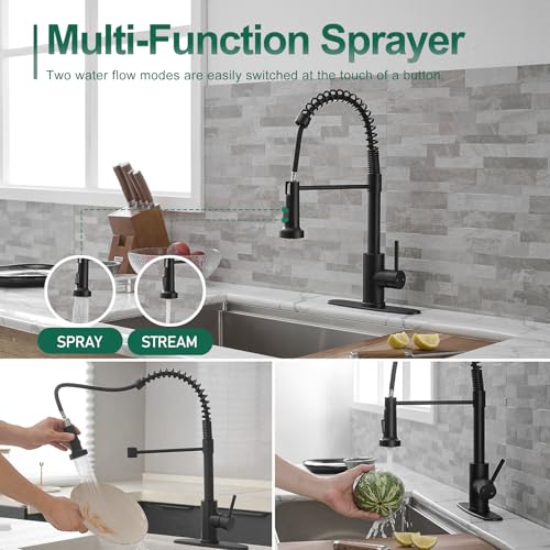 VOTON Black Kitchen Faucet with Pull Down Sprayer Pull Out Kitchen Sink Faucet Stainless Steel Commercial Spring Farmhouse faucets for Kichen Sink Camper Laundry Utility Rv Bar Sink Faucet | Pull Down Sprayer | Matte Black | 2 Spray Modes | 18 in Reach |