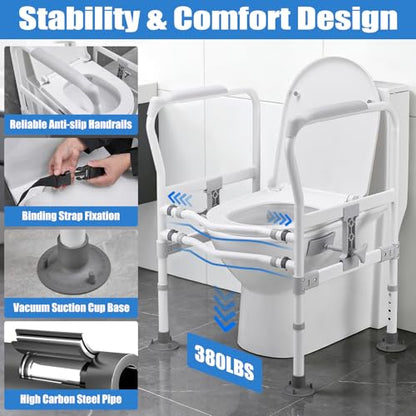 Toilet Safety Rails for Seniors, Zynuhmo Adjustable Toilet Safety Frame with Non-Slip Handles for Elderly, Handicap & Disabled, Foldable Toilet Handles Toilet Rail Stand Up Assist Fit Most Toilets