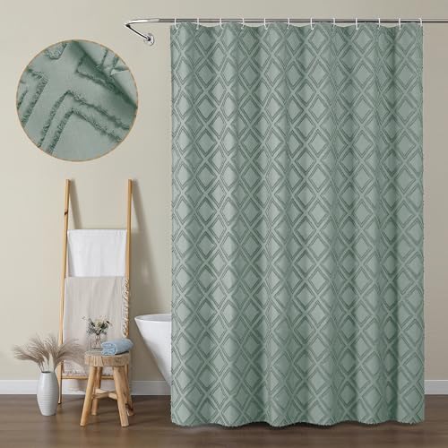Sage Green Shower Curtain, Jacquard Clip Fabric Boho Shower Curtains for Bathroom, Geometric Lightweight Fabric Bathroom Shower Curtain, Elegant Modern Luxury Hotel Style Design, 72" W x 78" L - color: Sage Green, size: 72"W x 84"L (Pack of 1)