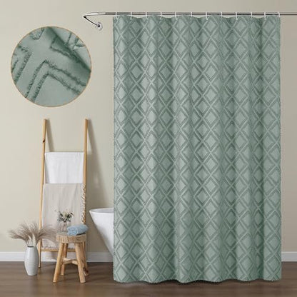 Sage Green Shower Curtain, Jacquard Clip Fabric Boho Shower Curtains for Bathroom, Geometric Lightweight Fabric Bathroom Shower Curtain, Elegant Modern Luxury Hotel Style Design, 72" W x 78" L - color: Sage Green, size: 72"W x 84"L (Pack of 1)