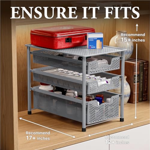 Simple Houseware Stackable 3 Tier Sliding Basket Organizer Drawer, Silver (Pack of 2) - color: Silver, size: 3-Tier (Pack of 2)