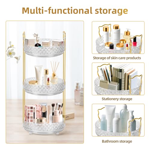 360 Rotating Makeup Organizer for Vanity, Adjustable Perfume Organizer for Dresser, Multi-Function Spinning Cosmetics Skincare Storage for Bedroom, Dresser, Countertop, Clear - size: 1 Tier
