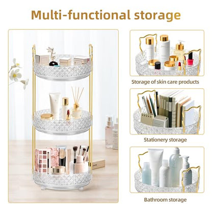 360 Rotating Makeup Organizer for Vanity, Adjustable Perfume Organizer for Dresser, Multi-Function Spinning Cosmetics Skincare Storage for Bedroom, Dresser, Countertop, Clear - size: 1 Tier