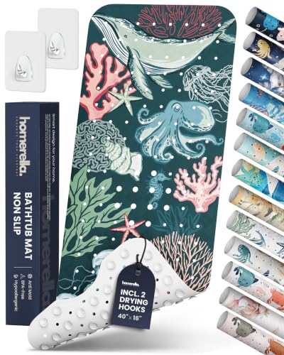 homerella Bathtub Mat Non Slip Kids 40x16 Baby Bath Mat Non Slip Anti Mold | 100% BPA Free, Non Toxic, Mildew Resistant, Machine Washable, Extra Long Kids Bath Mat for Tub Non Slip, Toddler Bath Mat - color: Boho Reef, size: 40" x 16" (Rectangular)