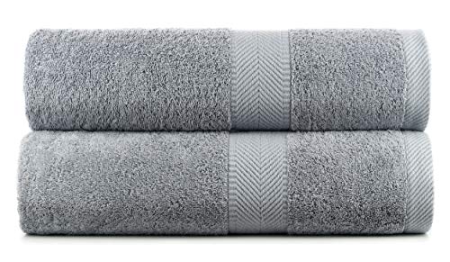 BY LORA 660 GSM Bath Sheet Set of 2, 35 x 65 in Extra-Large Vat-Dyed 100% Ring-Spun Cotton Terry Towel, Hotel Quality, Steel Gray - color: Steel Gray