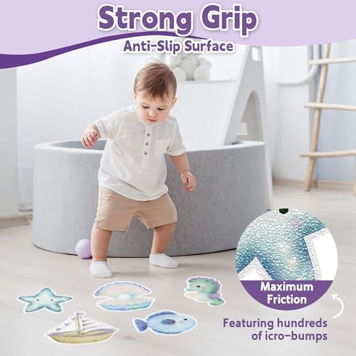 Secopad Bathtub Non Slip Stickers with Strong Adhesive, 20pcs Large Cute Sea Creature Anti Slip Shower Decal with Scraper for Bath Tub, Shower Floor, Stairs